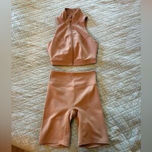 Girlfriend Collective eco active 2pc float set, sand/nude/tan/khaki, size small